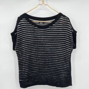 Kate Spade Saturday Black White Knit Short Sleeve Sweater Top XS